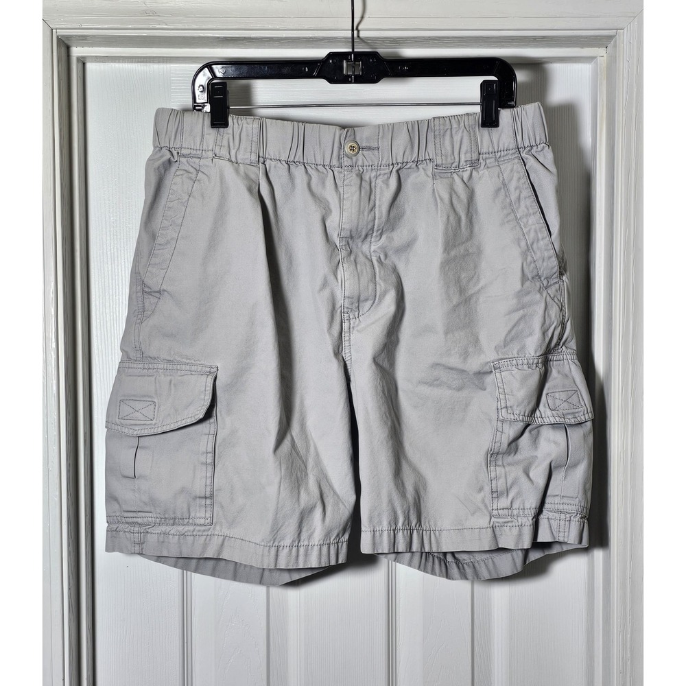 Tommy Bahama Mens Relax Cargo Shorts Large Gray Cotton Elastic‎ Waist Drawstring